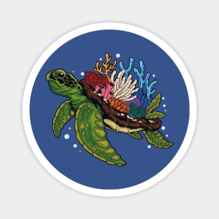 Marine Marvel: Majestic Sea Turtle with Coral Reef Shell Magnet